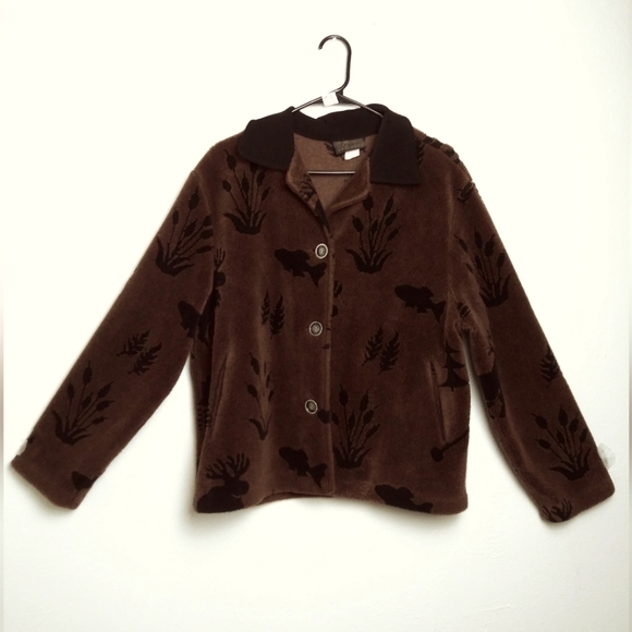 David Paul Vintage Y2K Wildlife Patterns Cropped Sherpa Shacket Women's X-Large - Picture 1 of 12